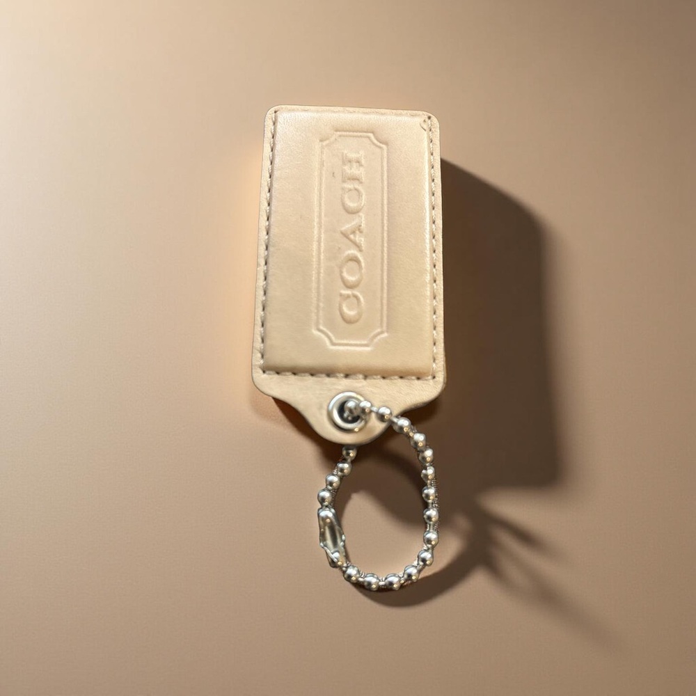 Coach Tan Leather Keychain Bag Purse Tag Logo Charm